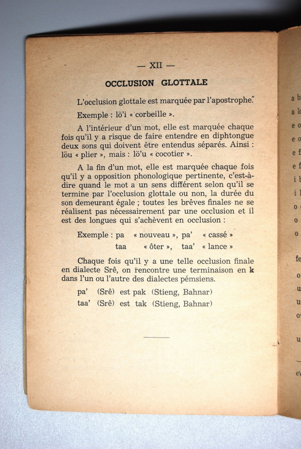 Dictionnaire Srê (Köho) - Français, Jacques Dournes / introduction: occlusion glottale / Dournes, Jacques /  Viet Nam/ Viet Nam