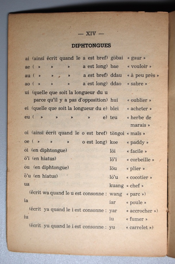 Dictionnaire Srê (Köho) - Français, Jacques Dournes / introduction: diphtongues / Dournes, Jacques /  Viet Nam/ Viet Nam