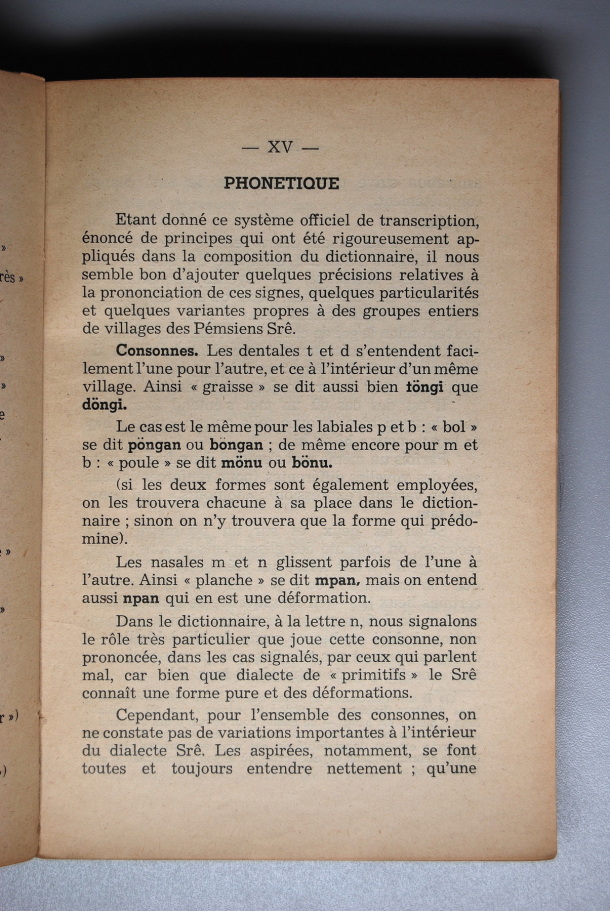 Dictionnaire Srê (Köho) - Français, Jacques Dournes / introduction:phonétique / Dournes, Jacques /  Viet Nam/ Viet Nam