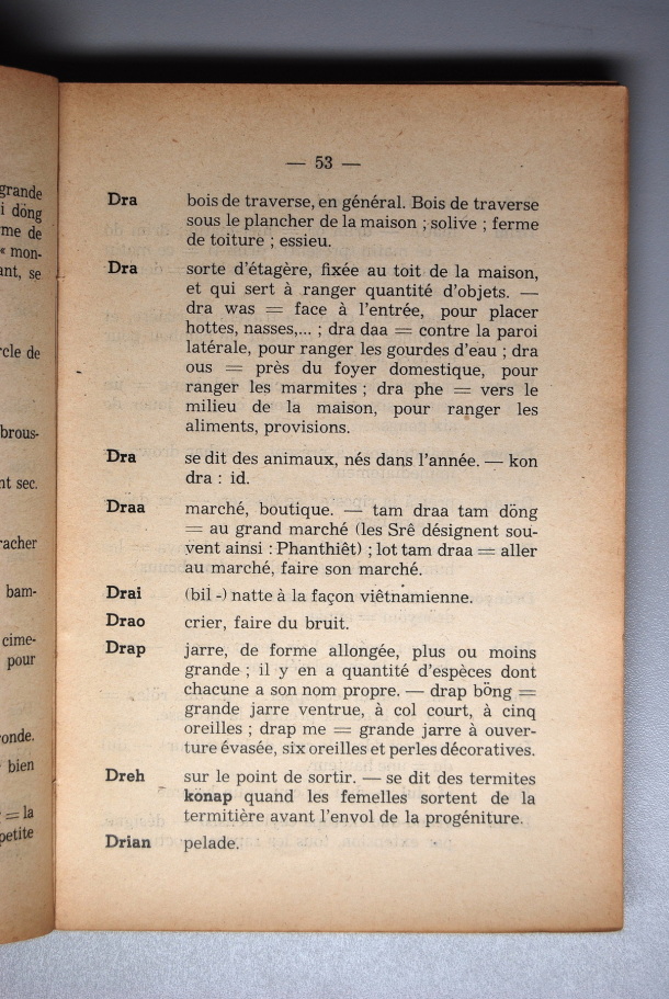 Dictionnaire Srê (Köho) - Français, Jacques Dournes / lettre D: lettre DR / Dournes, Jacques /  Viet Nam/ Viet Nam