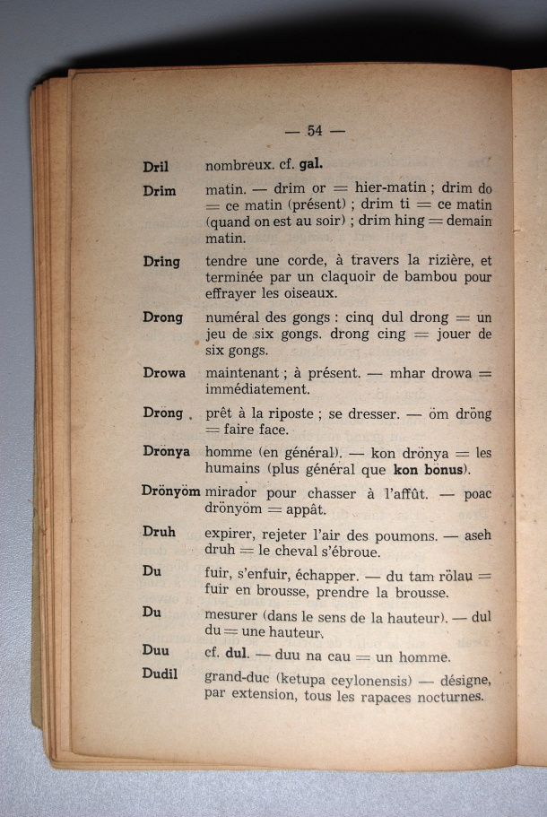 Dictionnaire Srê (Köho) - Français, Jacques Dournes / lettre D:lettre DU / Dournes, Jacques /  Viet Nam/ Viet Nam
