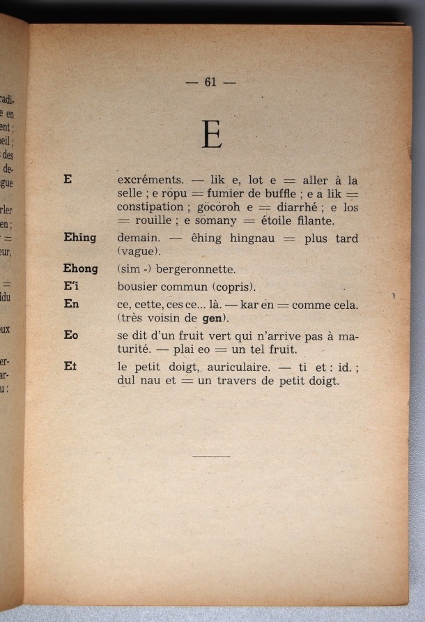 Dictionnaire Srê (Köho) - Français, Jacques Dournes / lettre E / Dournes, Jacques /  Viet Nam/ Viet Nam