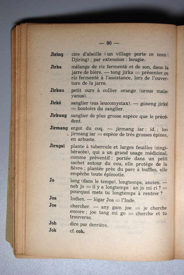 Dictionnaire Srê (Köho) - Français, Jacques Dournes / lettre J: lettre JO / Dournes, Jacques /  Viet Nam/ Viet Nam