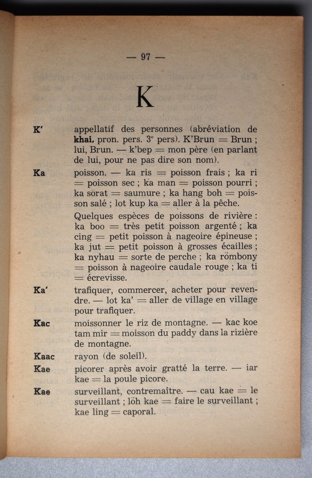 Dictionnaire Srê (Köho) - Français, Jacques Dournes / lettre K / Dournes, Jacques /  Viet Nam/ Viet Nam