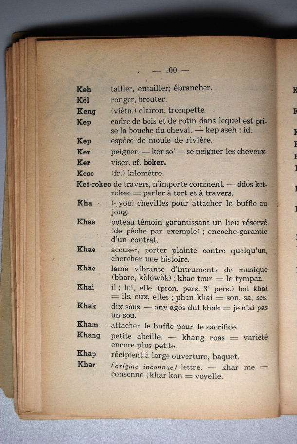 Dictionnaire Srê (Köho) - Français, Jacques Dournes / lettre K: letre KH / Dournes, Jacques /  Viet Nam/ Viet Nam