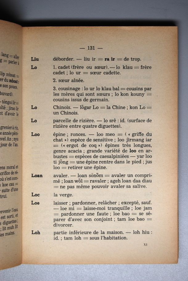 Dictionnaire Srê (Köho) - Français, Jacques Dournes / lettre L: lettre LO / Dournes, Jacques /  Viet Nam/ Viet Nam