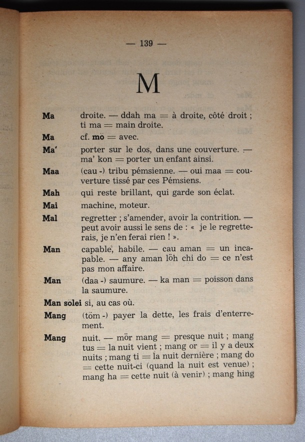 Dictionnaire Srê (Köho) - Français, Jacques Dournes / lettre M / Dournes, Jacques /  Viet Nam/ Viet Nam