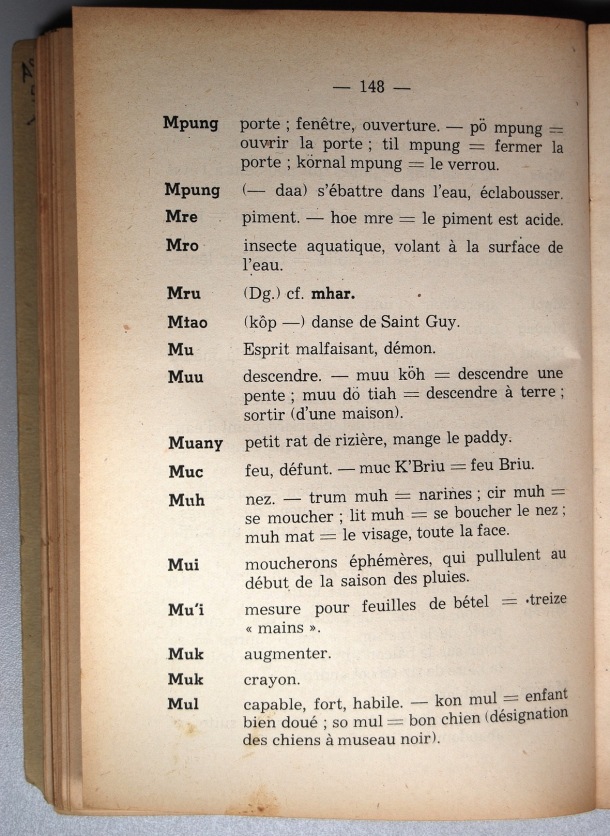 Dictionnaire Srê (Köho) - Français, Jacques Dournes / lettre M: lettre MU / Dournes, Jacques /  Viet Nam/ Viet Nam