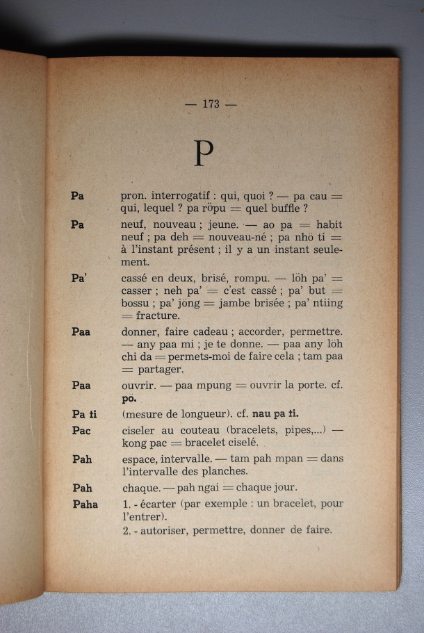 Dictionnaire Srê (Köho) - Français, Jacques Dournes / lettre P / Dournes, Jacques /  Viet Nam/ Viet Nam