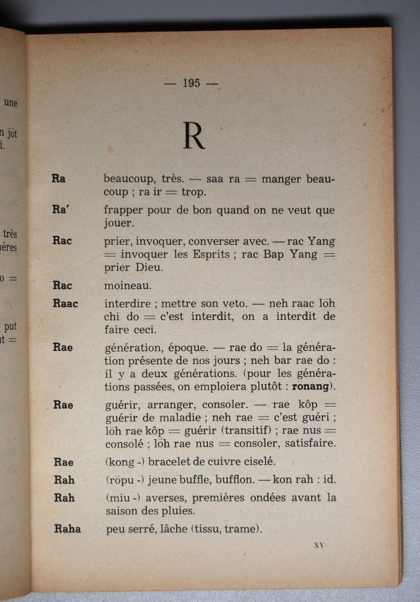 Dictionnaire Srê (Köho) - Français, Jacques Dournes / lettre R / Dournes, Jacques /  Viet Nam/ Viet Nam