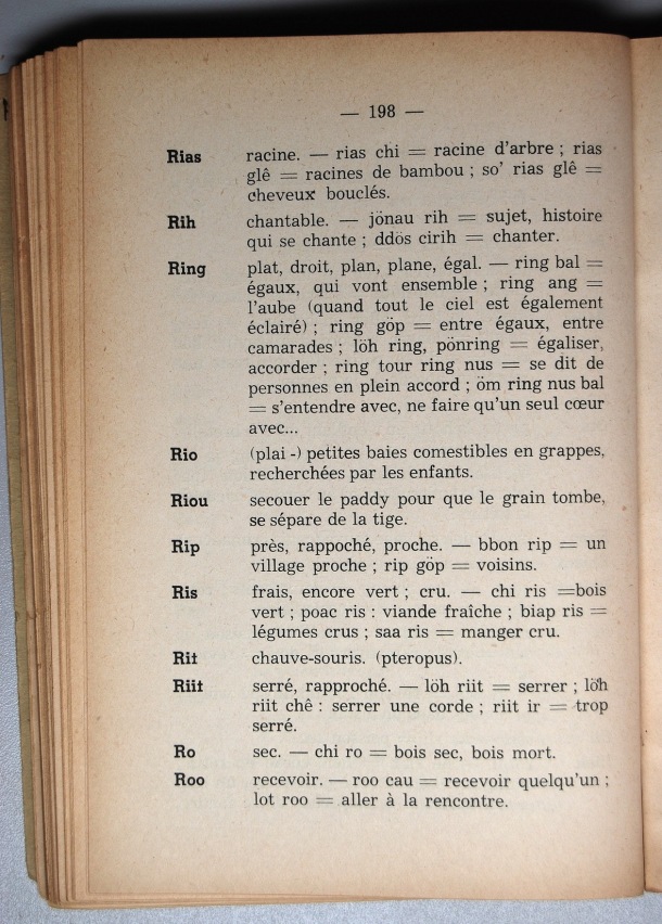 Dictionnaire Srê (Köho) - Français, Jacques Dournes / lettre R: lettre RO / Dournes, Jacques /  Viet Nam/ Viet Nam