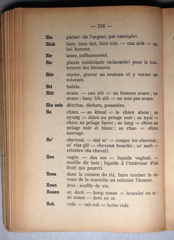 Dictionnaire Srê (Köho) - Français, Jacques Dournes / lettre S: lettre SO / Dournes, Jacques /  Viet Nam/ Viet Nam