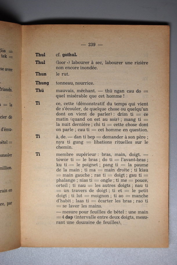 Dictionnaire Srê (Köho) - Français, Jacques Dournes / lettre T: lettre TI / Dournes, Jacques /  Viet Nam/ Viet Nam