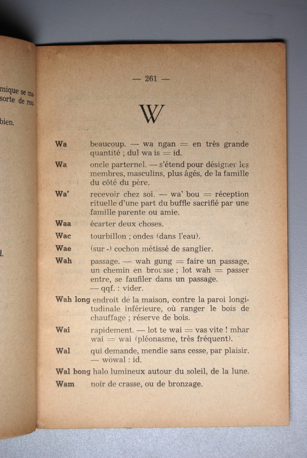 Dictionnaire Srê (Köho) - Français, Jacques Dournes / lettre W / Dournes, Jacques /  Viet Nam/ Viet Nam