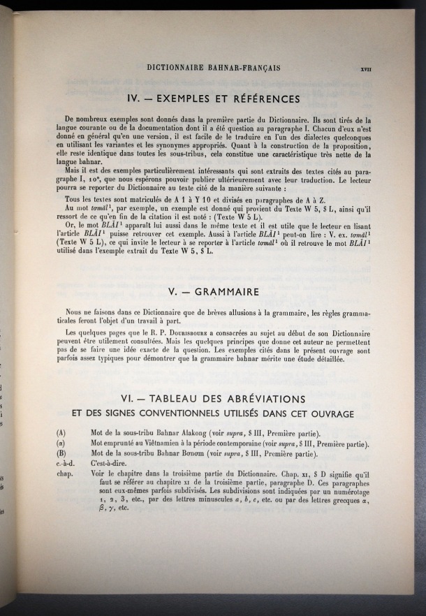 Dictionnaire Bahnar-Français, Guilleminet (tome 1, A-K) / sous partie avant propos : tableau des abréviations / Guilleminet, Paul /  Viet Nam/ Viet Nam