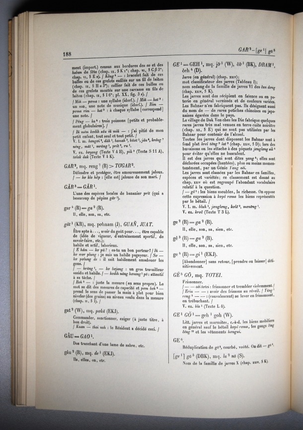 Dictionnaire Bahnar-Français, Guilleminet (tome 1, A-K) / sous partie lettre G: lettre GE / Guilleminet, Paul /  Viet Nam/ Viet Nam