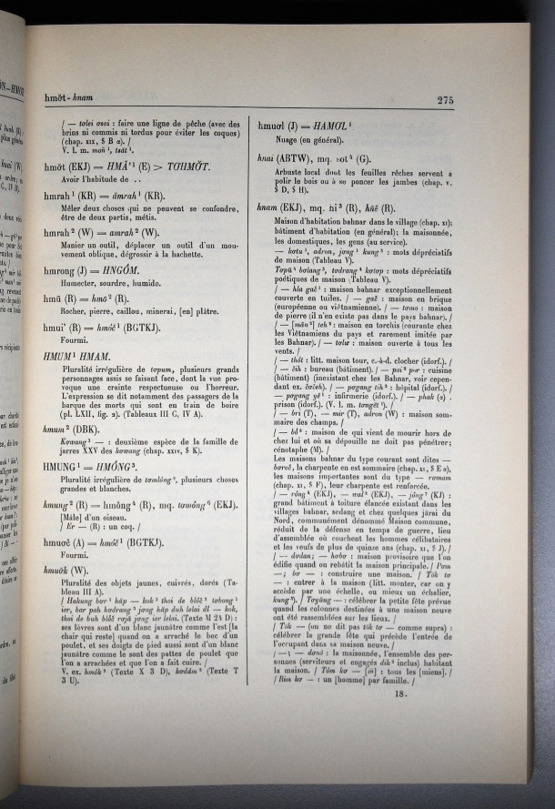Dictionnaire Bahnar-Français, Guilleminet (tome 1, A-K) / sous partie lettre H: lettre HN / Guilleminet, Paul /  Viet Nam/ Viet Nam