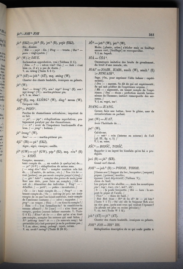 Dictionnaire Bahnar-Français, Guilleminet (tome 1, A-K) / sous partie lettre J, DJ: lettre JO, DJO / Guilleminet, Paul /  Viet Nam/ Viet Nam