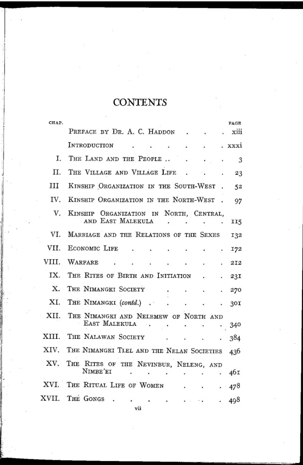 Deacon A.B., 1934. Malekula: A Vanishing People in the New Hebrides / Contents / Bernard A. Deacon / Vanuatu, Nouvelles-Hébrides, Malekula, South-West Bay