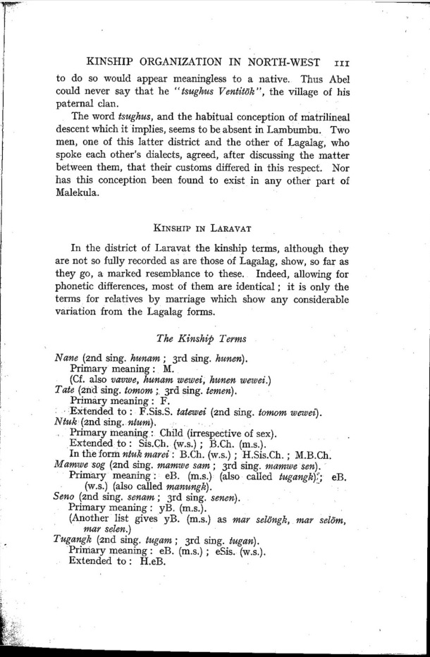 Deacon A.B., 1934. Malekula: A Vanishing People in the New Hebrides / Kinship in Laravat. The Kinship Terms / Bernard A. Deacon / Vanuatu, Nouvelles-Hébrides, Malekula, South-West Bay