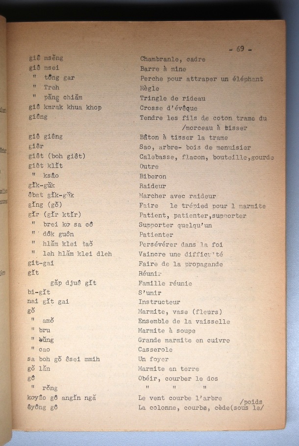 Dictionnaire Rhadé-Français par Benjamin Louison / lettre G: lettre GO / Louison, Benjamin /  Viet Nam/ Viet Nam
