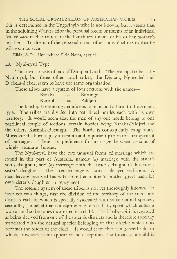 The Social Organization of Australian Tribes, by A.R. Radcliffe-Brown, 1931 / Nyul Nyul Type / A.R. Radcliffe-Brown / Australia