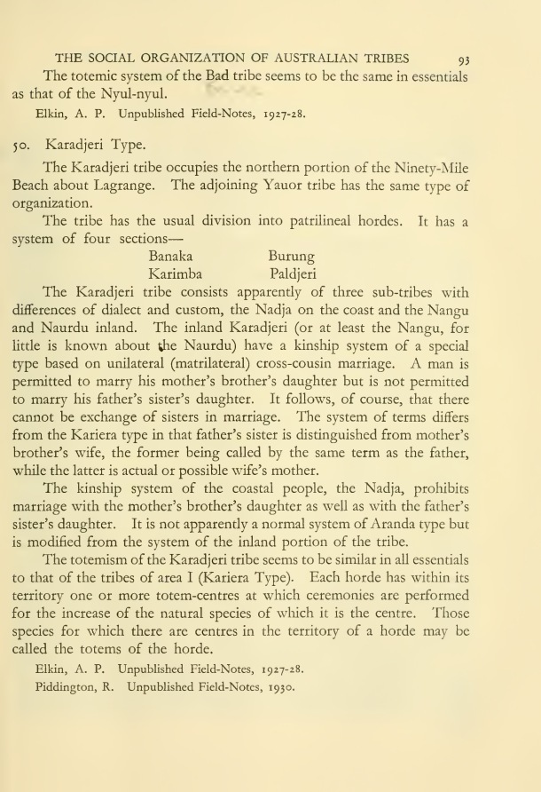 The Social Organization of Australian Tribes, by A.R. Radcliffe-Brown, 1931 / Karadjeri Type / A.R. Radcliffe-Brown / Australia