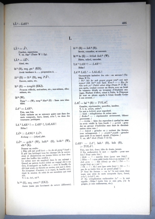 Dictionnaire Bahnar-Français, Guilleminet (tome 2, L-U) / lettre L / Guilleminet, Paul /  Viet Nam/ Viet Nam