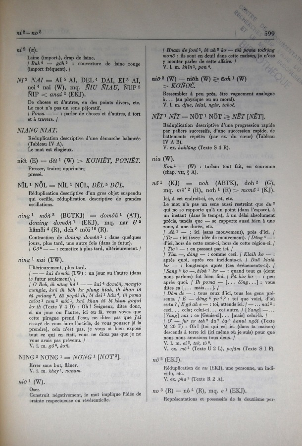 Dictionnaire Bahnar-Français, Guilleminet (tome 2, L-U) / lettre N: lettre NO / Guilleminet, Paul /  Viet Nam/ Viet Nam
