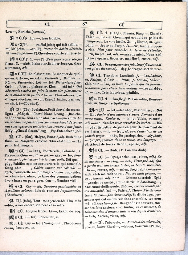 Dictionnaire Annamite-Français, par J.F.M. Génibrel / sous partie lettre CU / Génibrel, J.F.M. /  Viet Nam/ Viet Nam