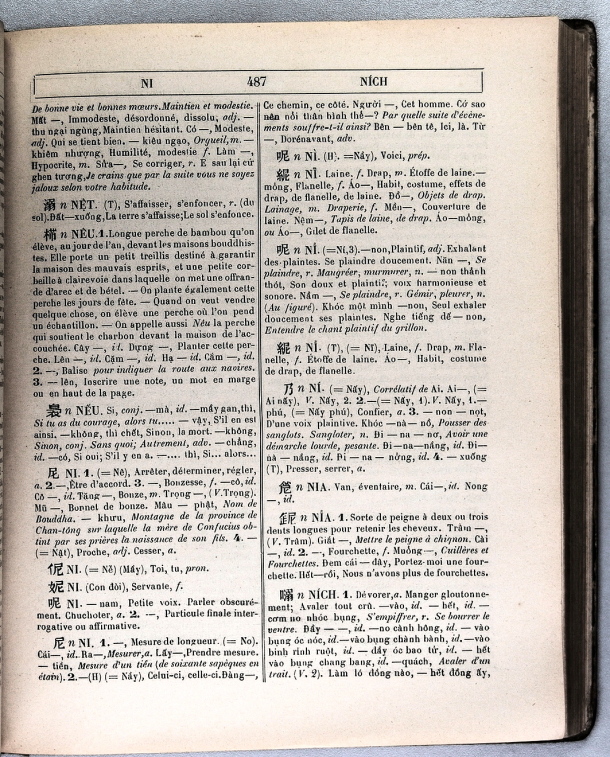 Dictionnaire Annamite-Français, par J.F.M. Génibrel / sous partie lettre NI / Génibrel, J.F.M. /  Viet Nam/ Viet Nam