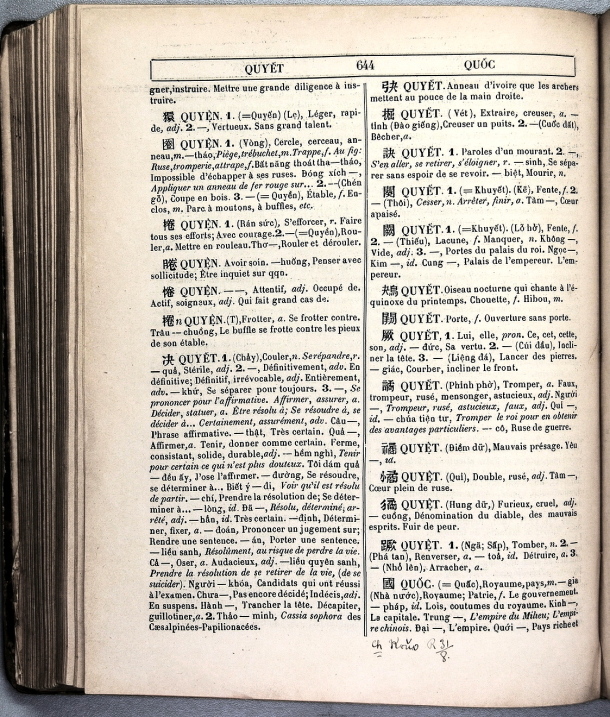 Dictionnaire Annamite-Français, par J.F.M. Génibrel / sous partie lettre QUO / Génibrel, J.F.M. /  Viet Nam/ Viet Nam