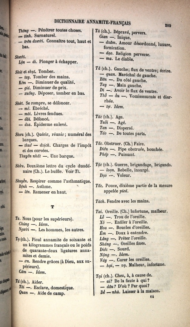 Dictionnaire Elémentaire Annamite-Français, Legrand de la Liraye / lettre T / Legrand de la Liraye /  Viet Nam/ Viet Nam