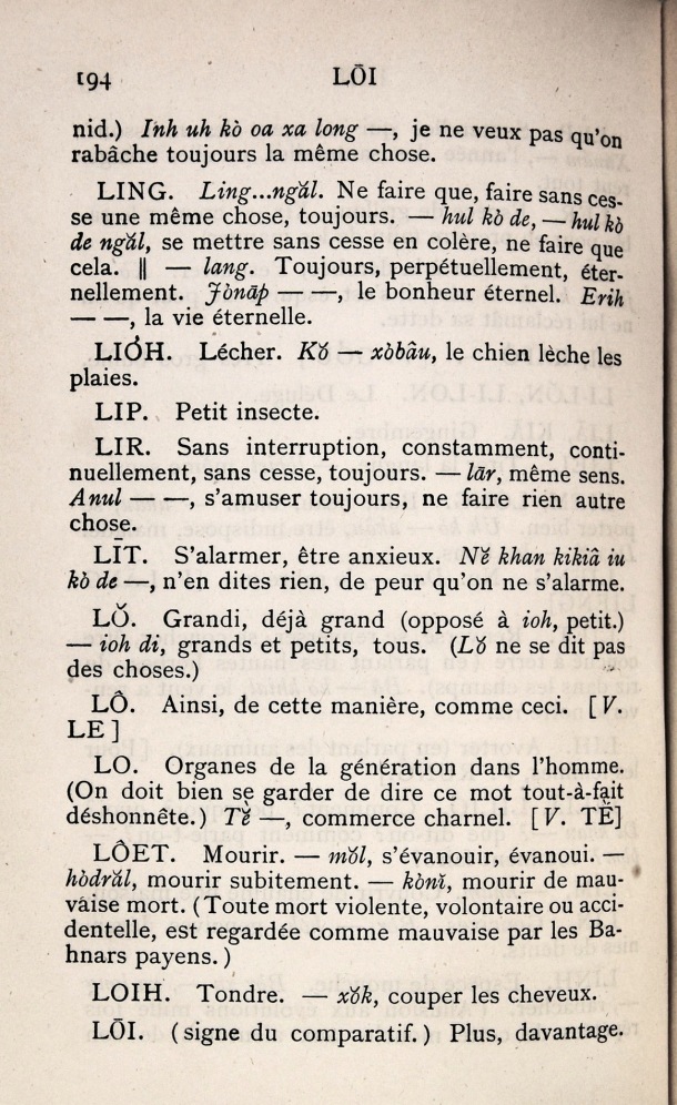 Dictionnaire Bahnar-Français, P.X. Dourisboure / lettre L: lettre LO / Dourisboure, P.X. /  Viet Nam/ Viet Nam