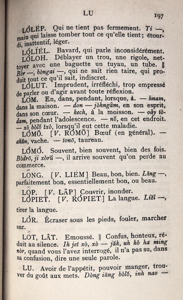 Dictionnaire Bahnar-Français, P.X. Dourisboure / lettre L: lettre LU / Dourisboure, P.X. /  Viet Nam/ Viet Nam