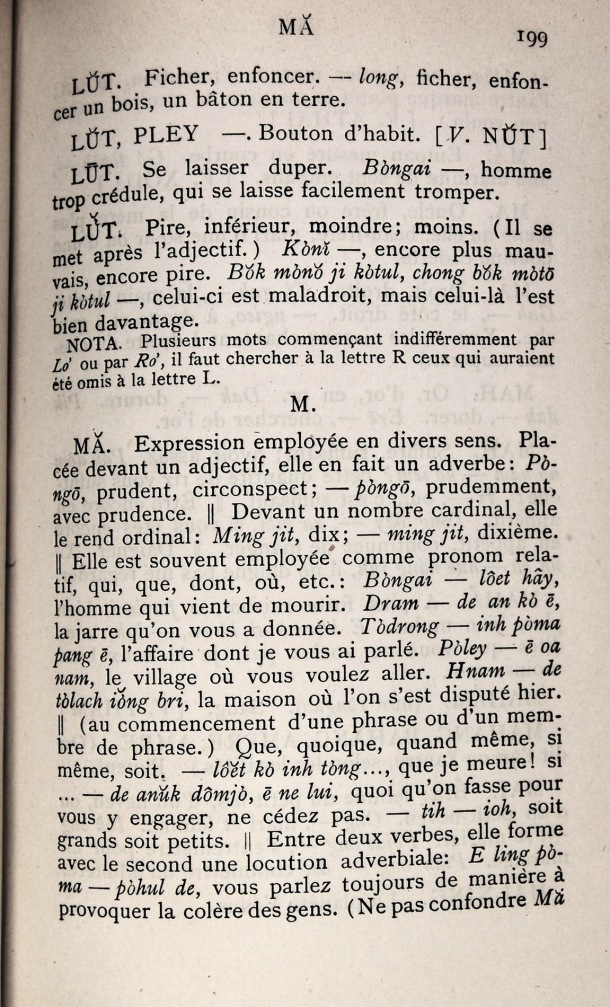 Dictionnaire Bahnar-Français, P.X. Dourisboure / Lettre M / Dourisboure, P.X. /  Viet Nam/ Viet Nam