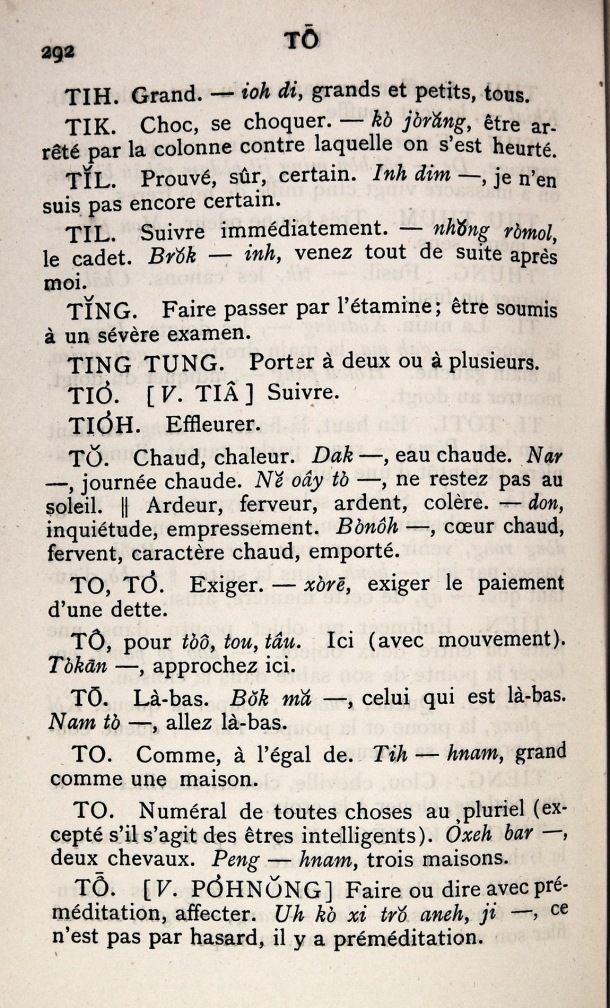 Dictionnaire Bahnar-Français, P.X. Dourisboure / lettre T: lettre TO / Dourisboure, P.X. /  Viet Nam/ Viet Nam