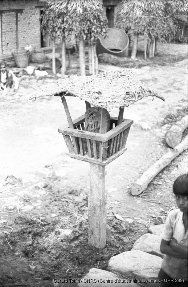 Kun pyaakhan, un théâtre disparu (1971-1975)  / Autel temporaire d'Indra (Viman Dyah) pendant l'Indra Jatra. Photo reproduite dans le livre portant le titre : Pyangaon. Une communauté newar de la vallée de Kathmandou : La vie matérielle
 / Toffin, Gérard  / Pyangaon (Lalitpur district), Népal 