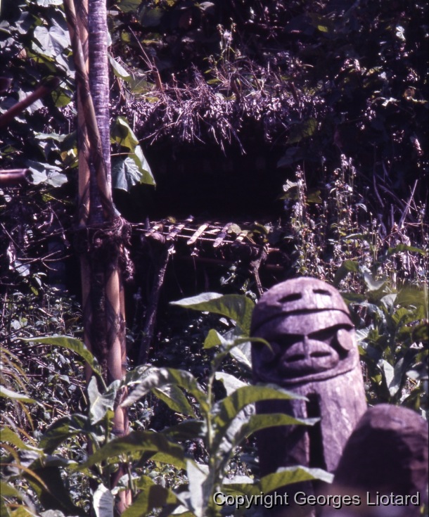 Funérailles à  Malakula (Malekula, Mallicolo) Vanuatu / Nasara: Vue générale de Nasara avec tambour et plate-forme funéraire à l'arrière / Liotard, Georges / Lamap, Malekula, Vanuatu