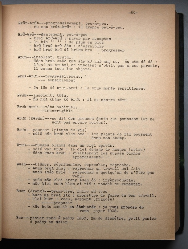 Dictionnaire rhadé-français par Davias-Baudrit / lettre -B: lettre -BU / Davias-Baudrit M.E.P, Jean-René /  Viet Nam/ Viet Nam