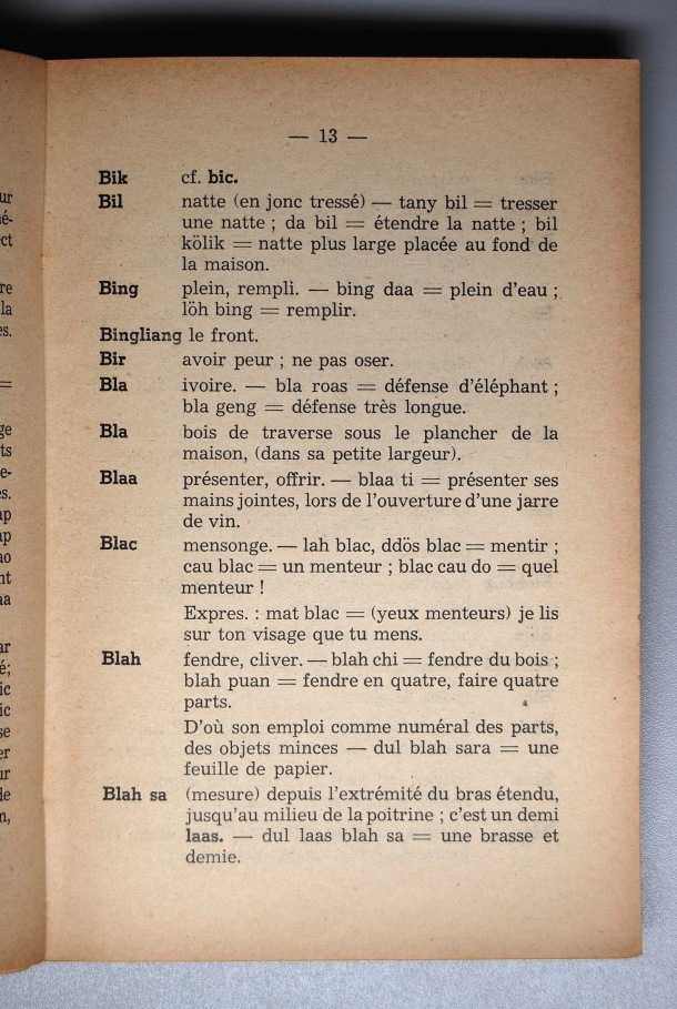 Dictionnaire Srê (Köho) - Français, Jacques Dournes / lettre B: lettre BL / Dournes, Jacques /  Viet Nam/ Viet Nam