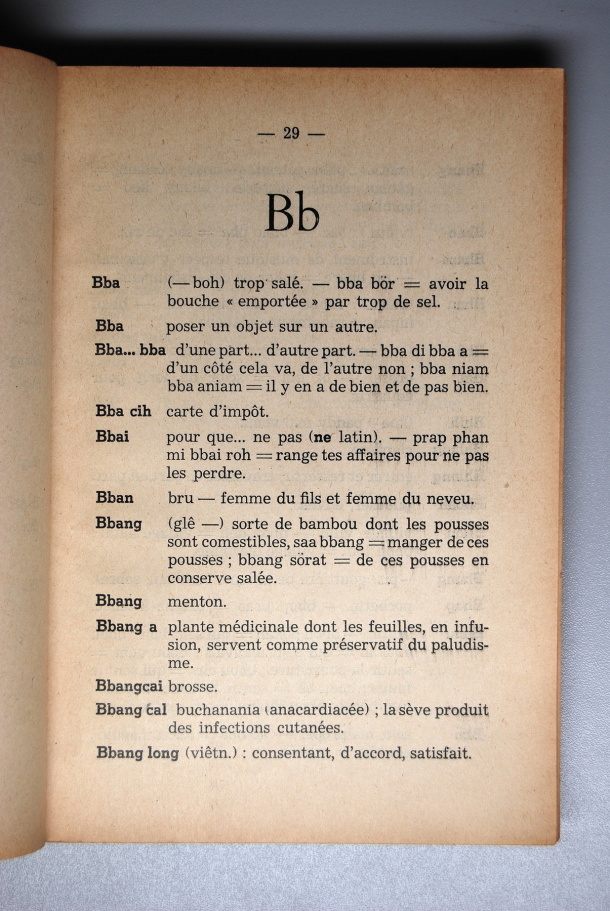 Dictionnaire Srê (Köho) - Français, Jacques Dournes / lettre Bb / Dournes, Jacques /  Viet Nam/ Viet Nam