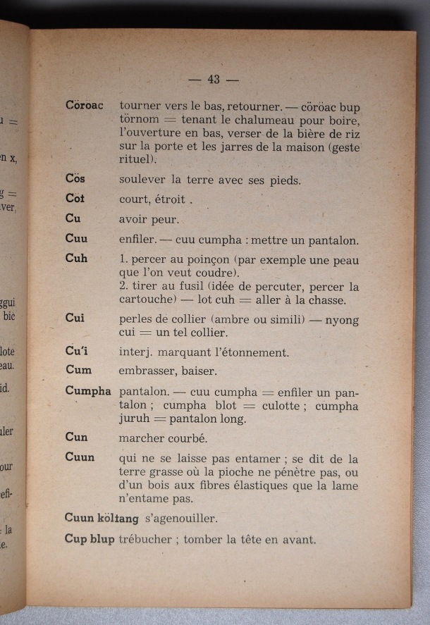 Dictionnaire Srê (Köho) - Français, Jacques Dournes / lettre C: lettre CU / Dournes, Jacques /  Viet Nam/ Viet Nam
