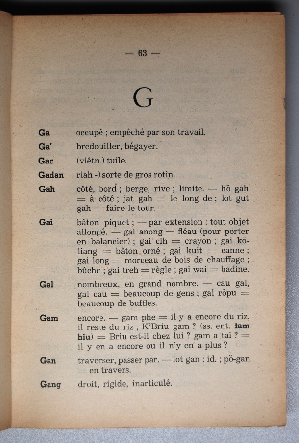 Dictionnaire Srê (Köho) - Français, Jacques Dournes / lettre G / Dournes, Jacques /  Viet Nam/ Viet Nam