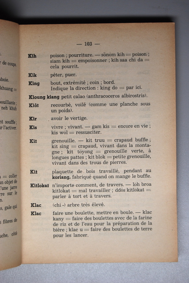 Dictionnaire Srê (Köho) - Français, Jacques Dournes / lettre K: lettre KL / Dournes, Jacques /  Viet Nam/ Viet Nam
