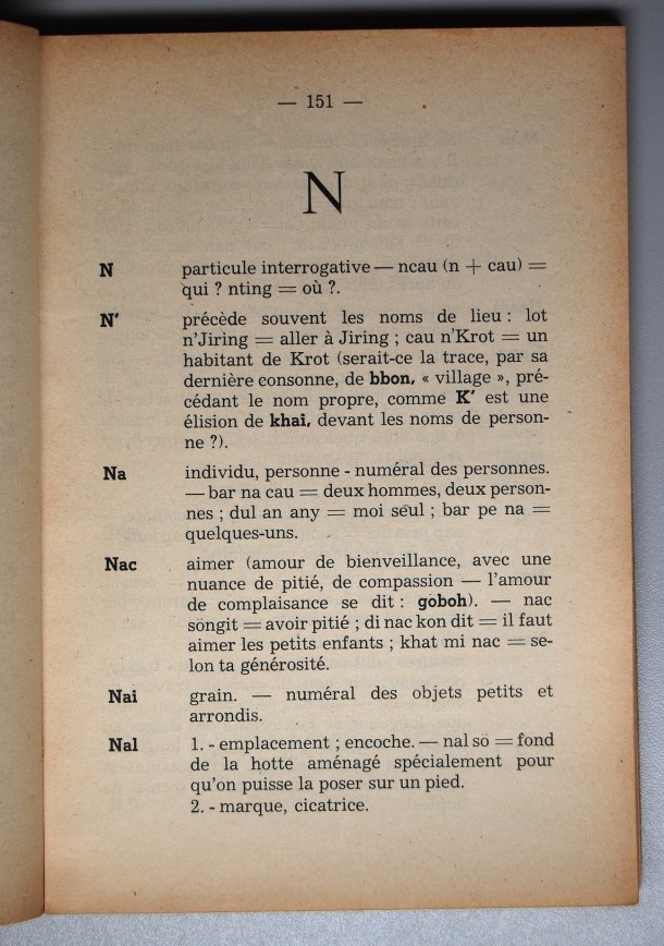 Dictionnaire Srê (Köho) - Français, Jacques Dournes / lettre N / Dournes, Jacques /  Viet Nam/ Viet Nam