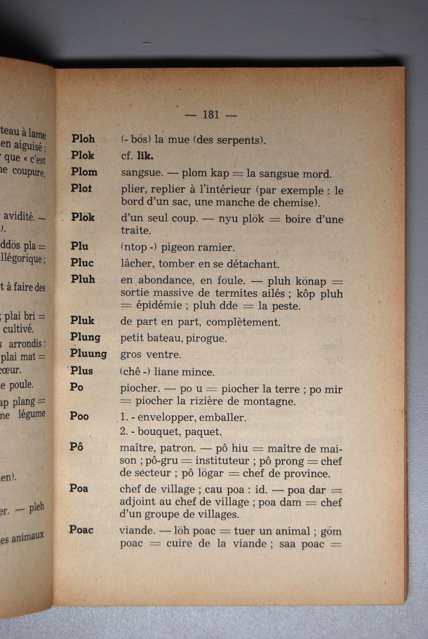 Dictionnaire Srê (Köho) - Français, Jacques Dournes / lettre P: lettre PO / Dournes, Jacques /  Viet Nam/ Viet Nam