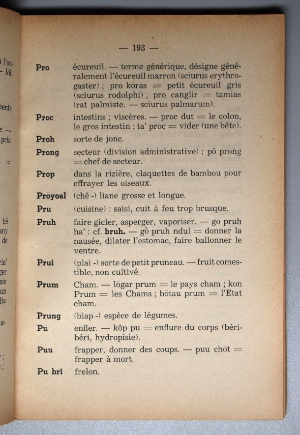 Dictionnaire Srê (Köho) - Français, Jacques Dournes / lettre P: lettre PU / Dournes, Jacques /  Viet Nam/ Viet Nam