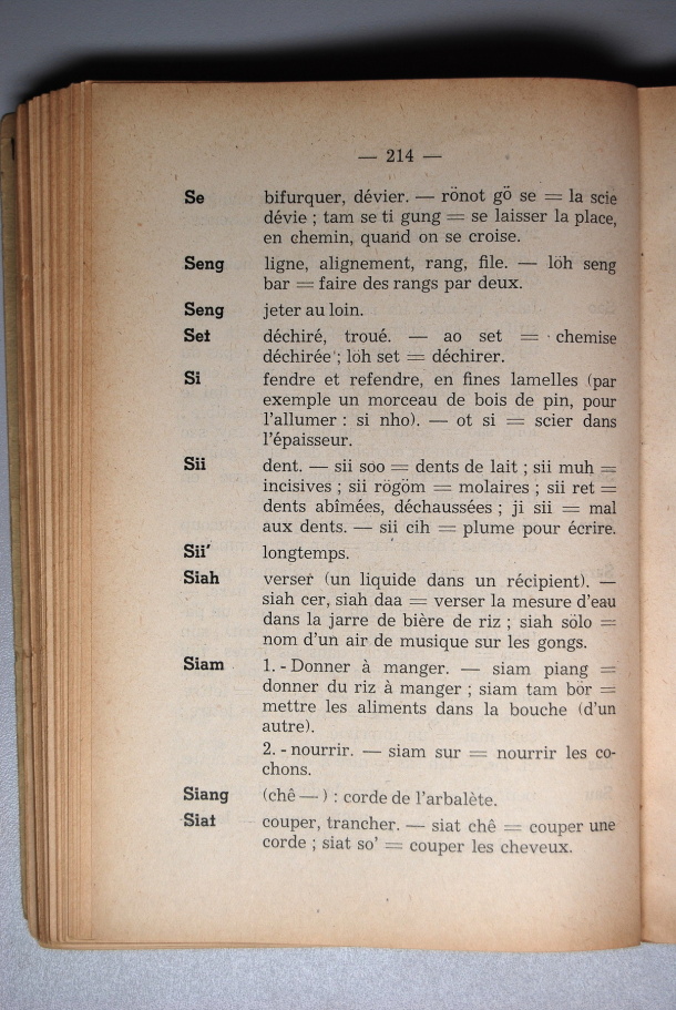 Dictionnaire Srê (Köho) - Français, Jacques Dournes / lettre S: lettre SI / Dournes, Jacques /  Viet Nam/ Viet Nam