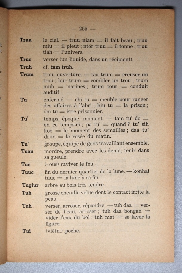 Dictionnaire Srê (Köho) - Français, Jacques Dournes / lettre T: lettre TU / Dournes, Jacques /  Viet Nam/ Viet Nam